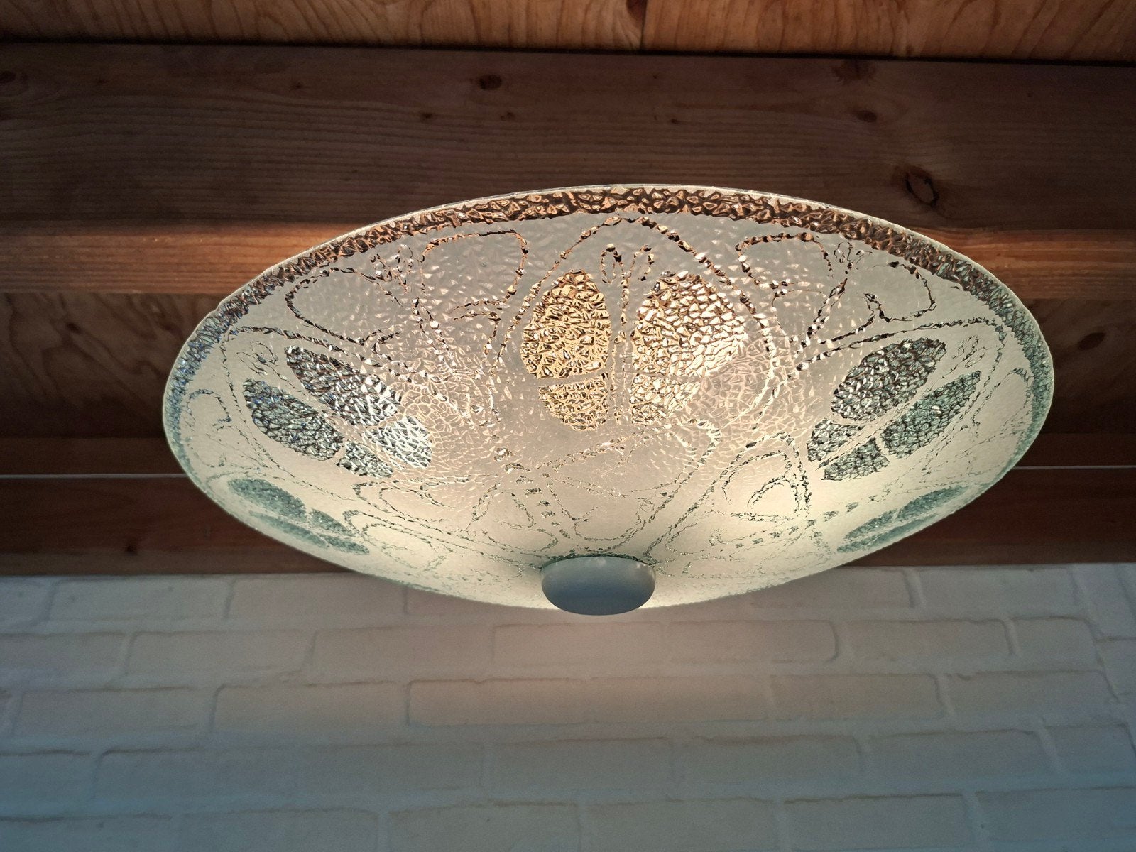 Vintage retro plafonniere plafondlamp wandlamp glas jaren 60, Huis en Inrichting, Ophalen, 50 cm, E27 (groot), Glas
