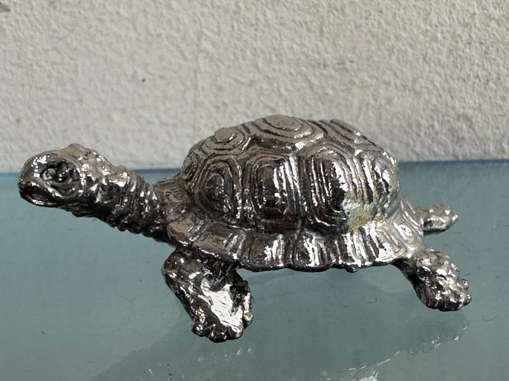 Oud Verzilverd beeldje schildpad, Verzamelen, Beelden en Beeldjes, Ophalen of Verzenden, Gebruikt, Dier