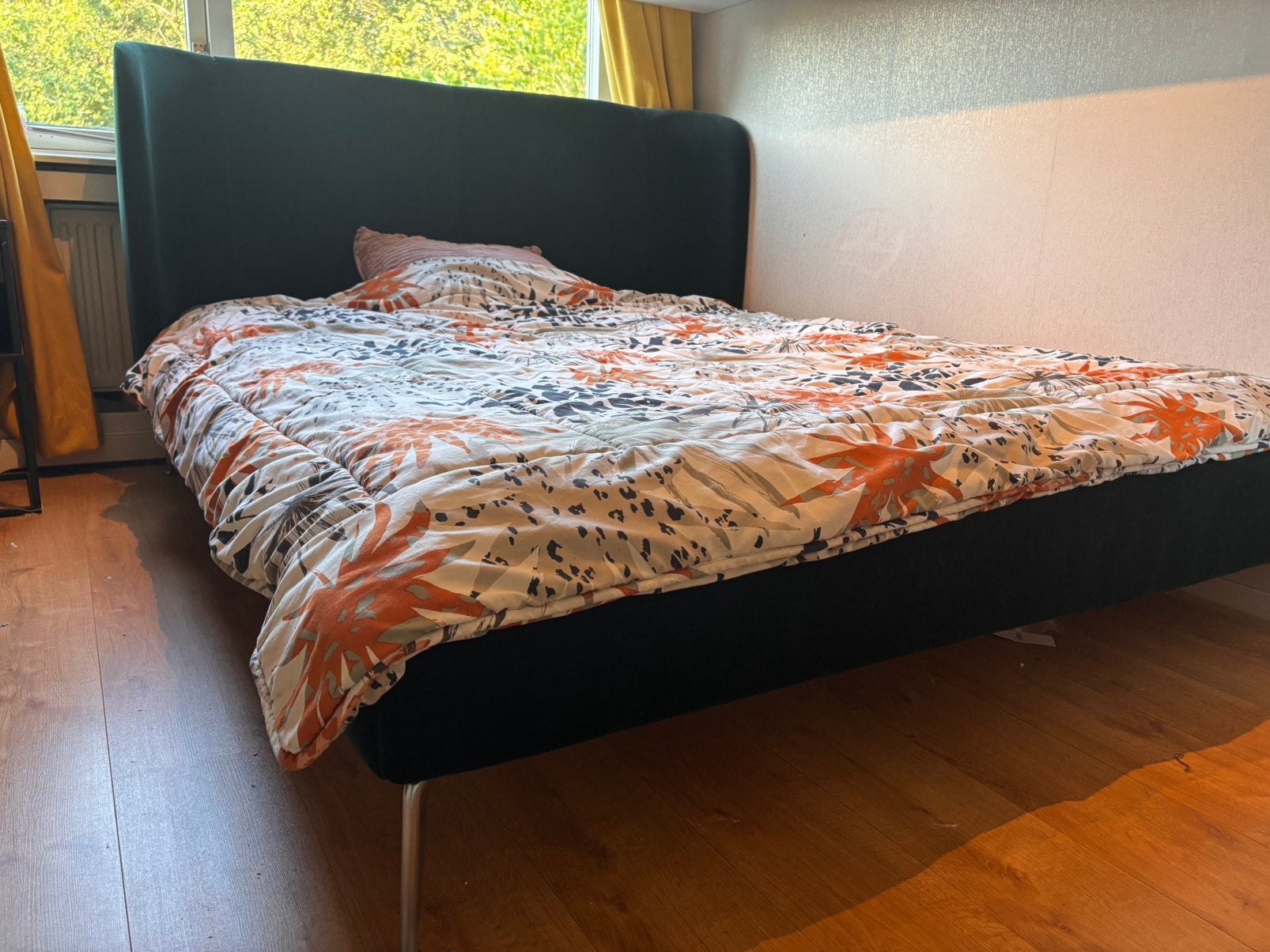 IKEA Tufjord tweepersoonsbed groen fluweel 160x200cm, Ophalen, Zo goed als nieuw, Tweepersoons