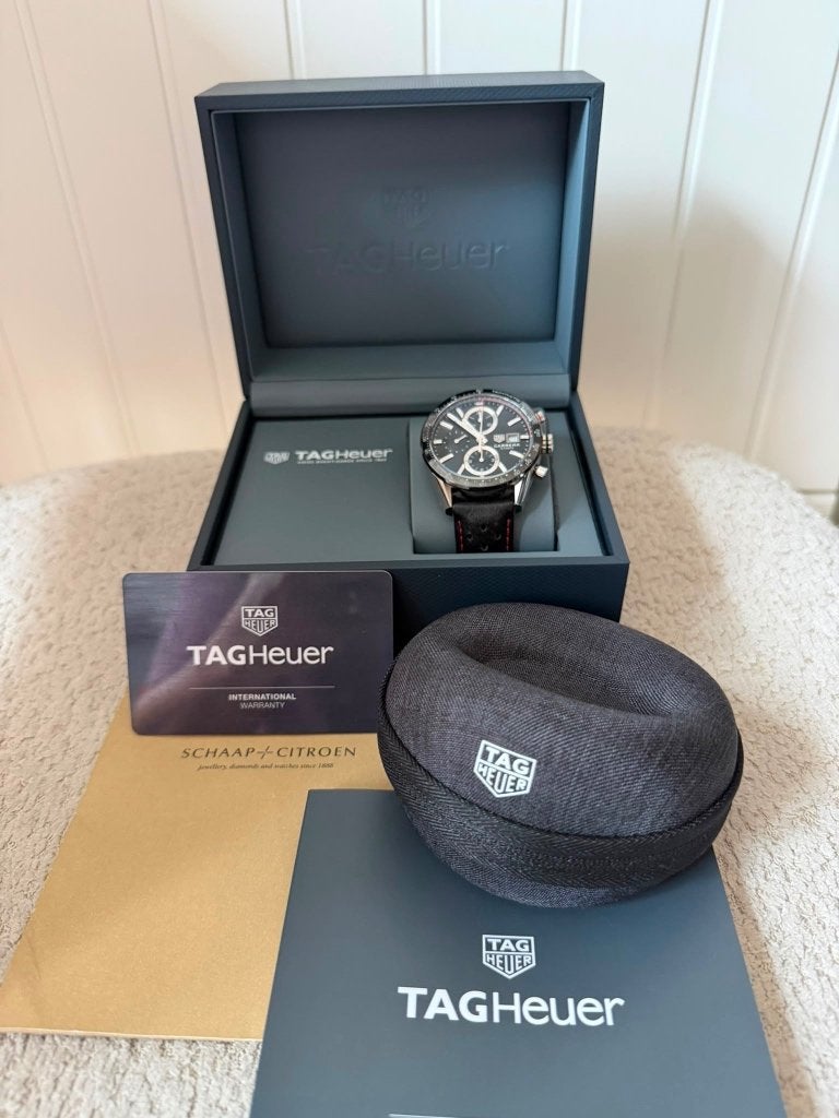 TAG Heuer Carrera Calibre 16 | Chronograaf - volledige set, Ophalen, Leer, Staal, Polshorloge