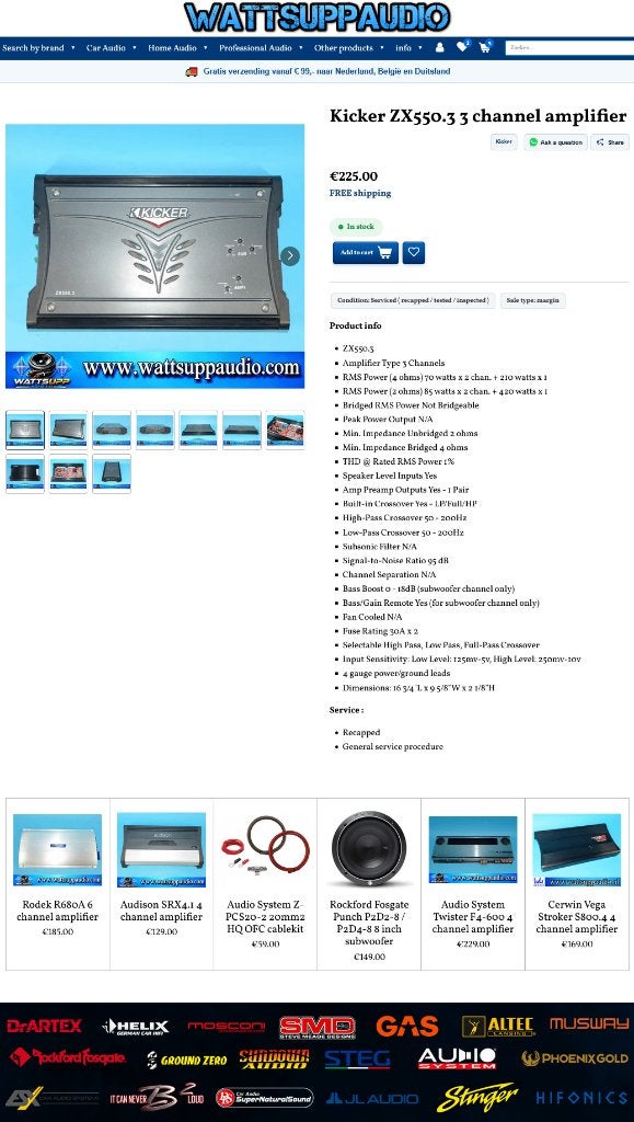 Kicker ZX550.3 3 kanaals versterker, Auto diversen, Gebruikt, ., Ophalen of Verzenden, .