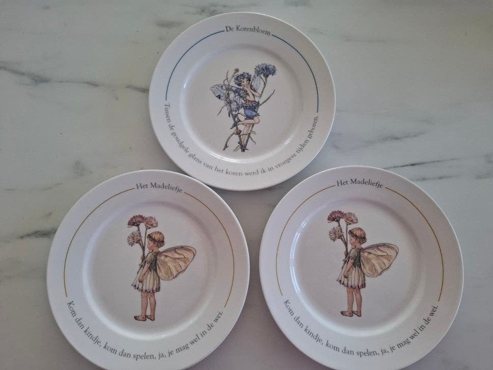 Flower Fairies Gebaksbordjes  Het Madeliefje & De Korenbloem, Huis en Inrichting, Keuken | Servies, Overige merken, Keramiek, Vintage