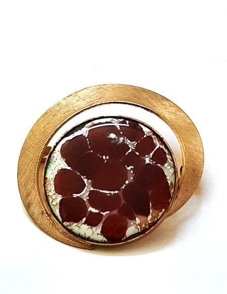 Prachtige vintage Mid-Century emaille broche, Ophalen, Zo goed als nieuw, Goud, Overige materialen