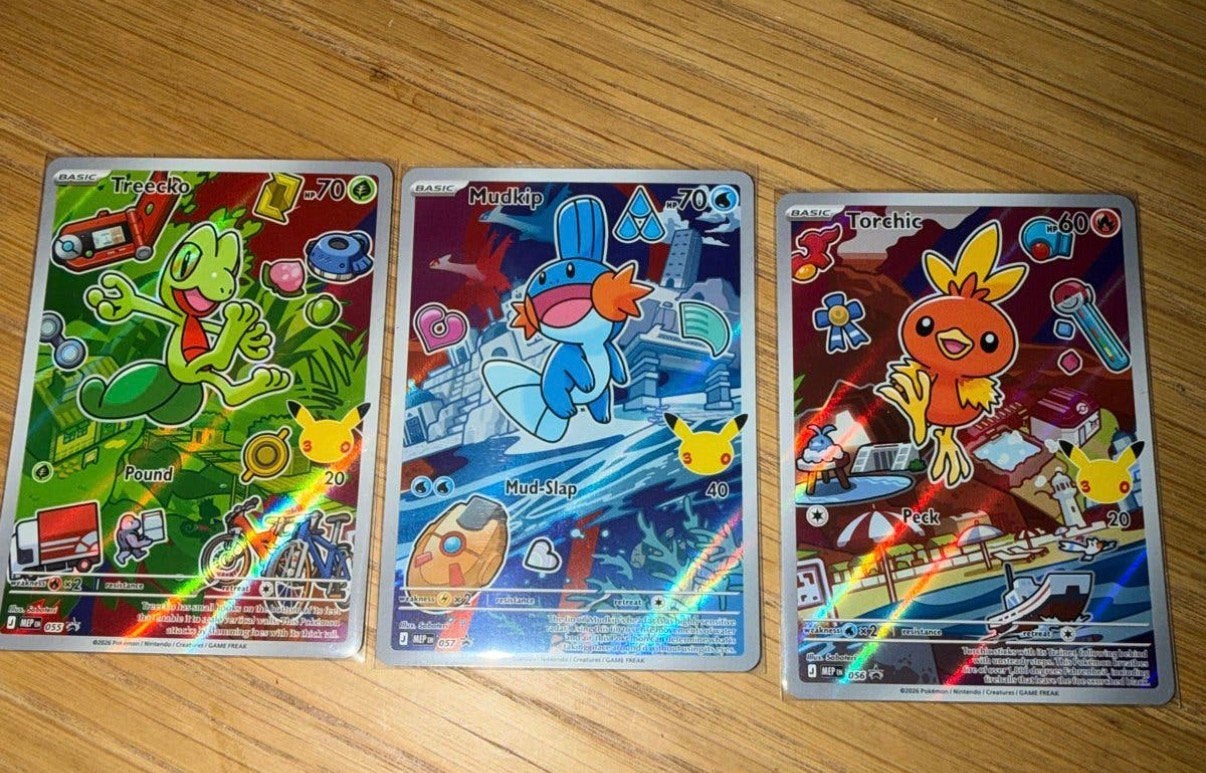 Pokemon Illustration Rare kaarten –Treecko, Mudkip & Torchic, Ophalen, Zo goed als nieuw, Plaatje
