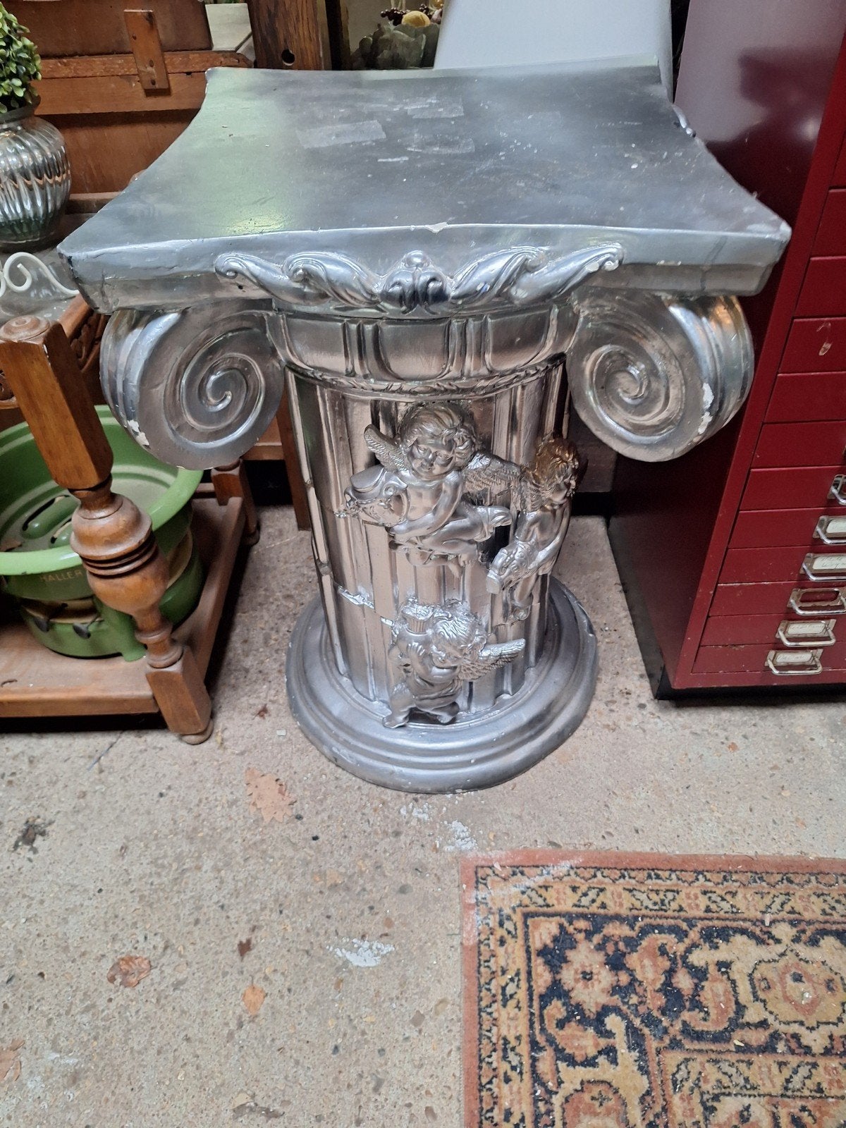 Decoratieve Gipsen Sokkel met Engeltjes - Zilverkleurig, Ophalen