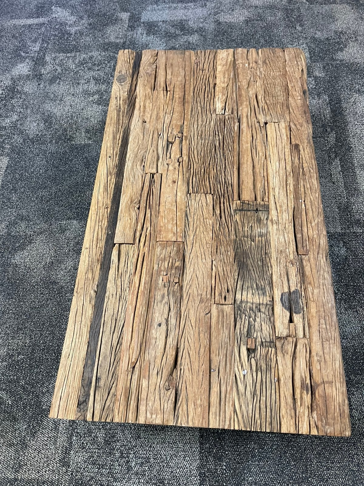 Salontafel rechthoekig - wagonhout - stalen poot, Ophalen, 100 tot 150 cm, Eikenhout, 50 tot 100 cm