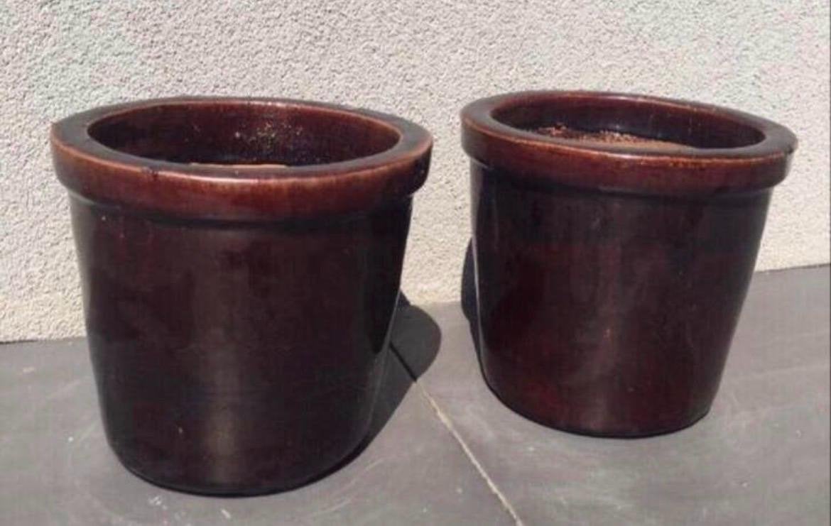 Mooie geglazuurde terracotta bloempotten set van 2, Ophalen, Gebruikt, Rond, Balkon