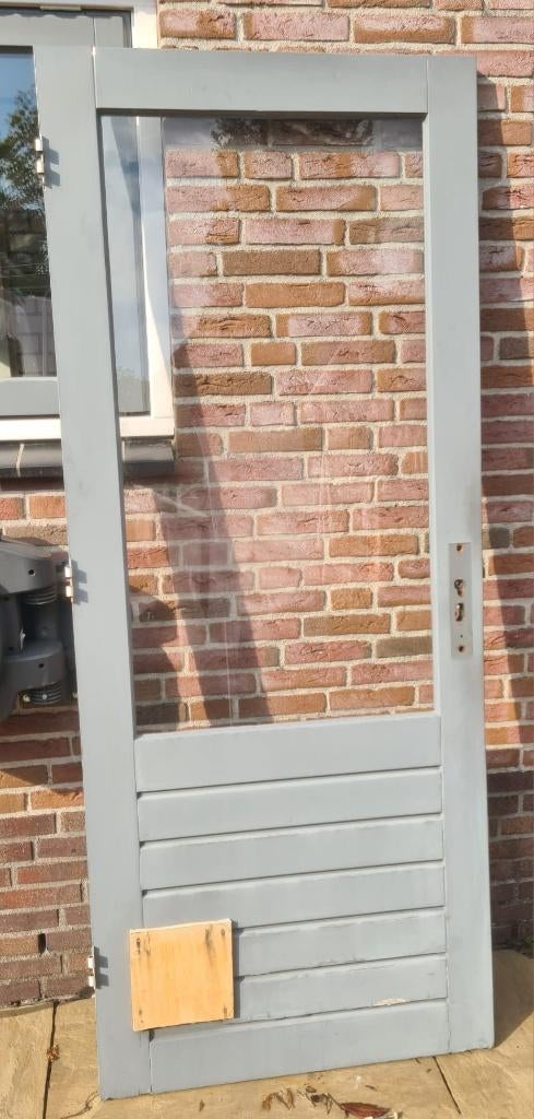 hardhouten buitendeur 87,5 x 211,5  (met kattenluikgat), Doe-het-zelf en Verbouw, Ophalen, Gebruikt, 80 tot 100 cm, Buitendeur