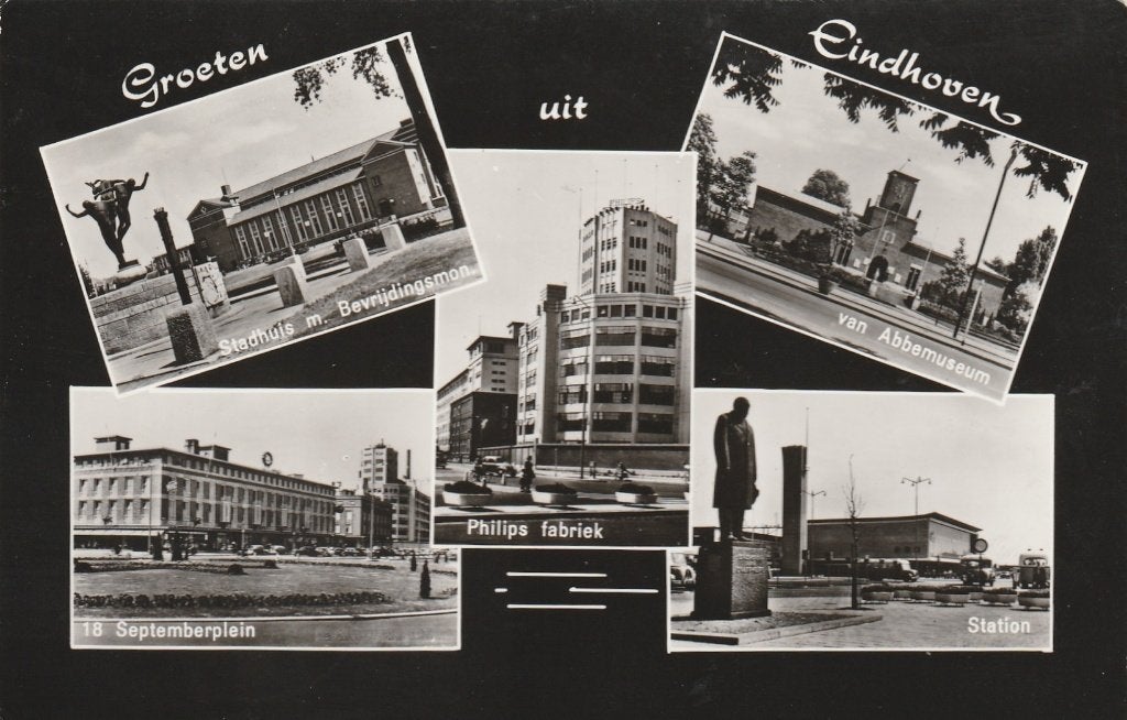 EINDHOVEN Stadhuis Plein Philips Museum Station, Verzamelen, Ansichtkaarten | Nederland, Gelopen, Noord-Brabant, 1960 tot 1980