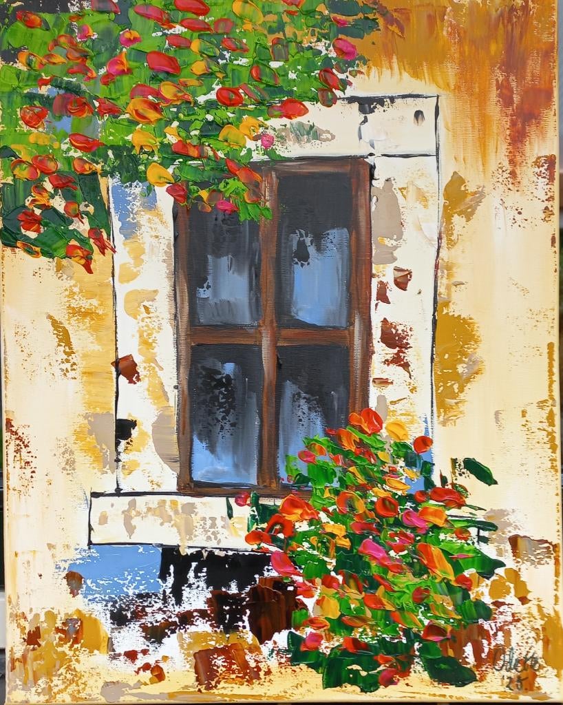 Schilderij landelijk oud raam, Huis en Inrichting, Minder dan 50 cm, 50 tot 75 cm, Nieuw, Ophalen of Verzenden