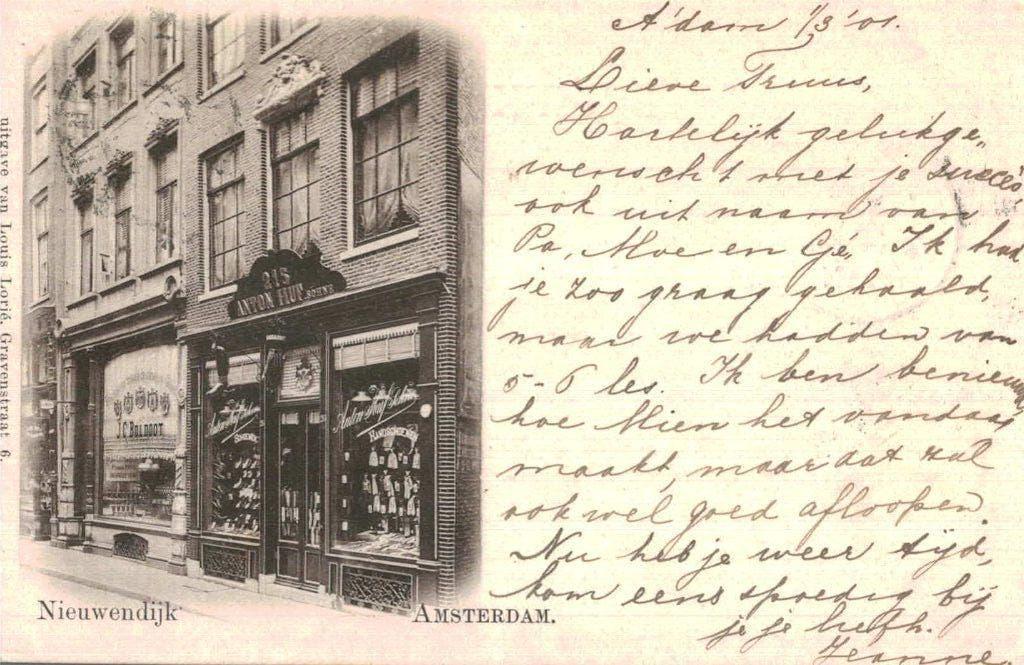 1901 AMSTERDAM Nieuwendijk Anton Huf  J.C. Baldoot, Verzamelen, Ansichtkaarten | Nederland, Ophalen of Verzenden, Voor 1920, Gelopen