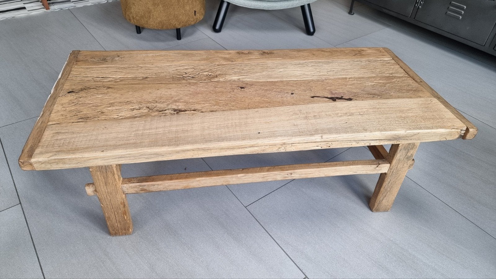 Prachtige Salontafel van oud hout /sloophout, 120x55x38cm, Ophalen, Gebruikt, 100 tot 150 cm, 50 tot 100 cm