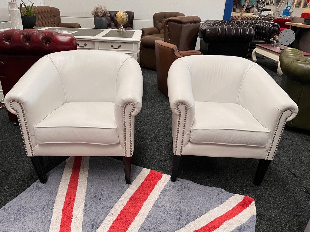 Chesterfield Maarssen ! 2 Wit leren Chesterfield Club Chairs, Huis en Inrichting, Stoelen, Ophalen, Twee, Wit, Leer