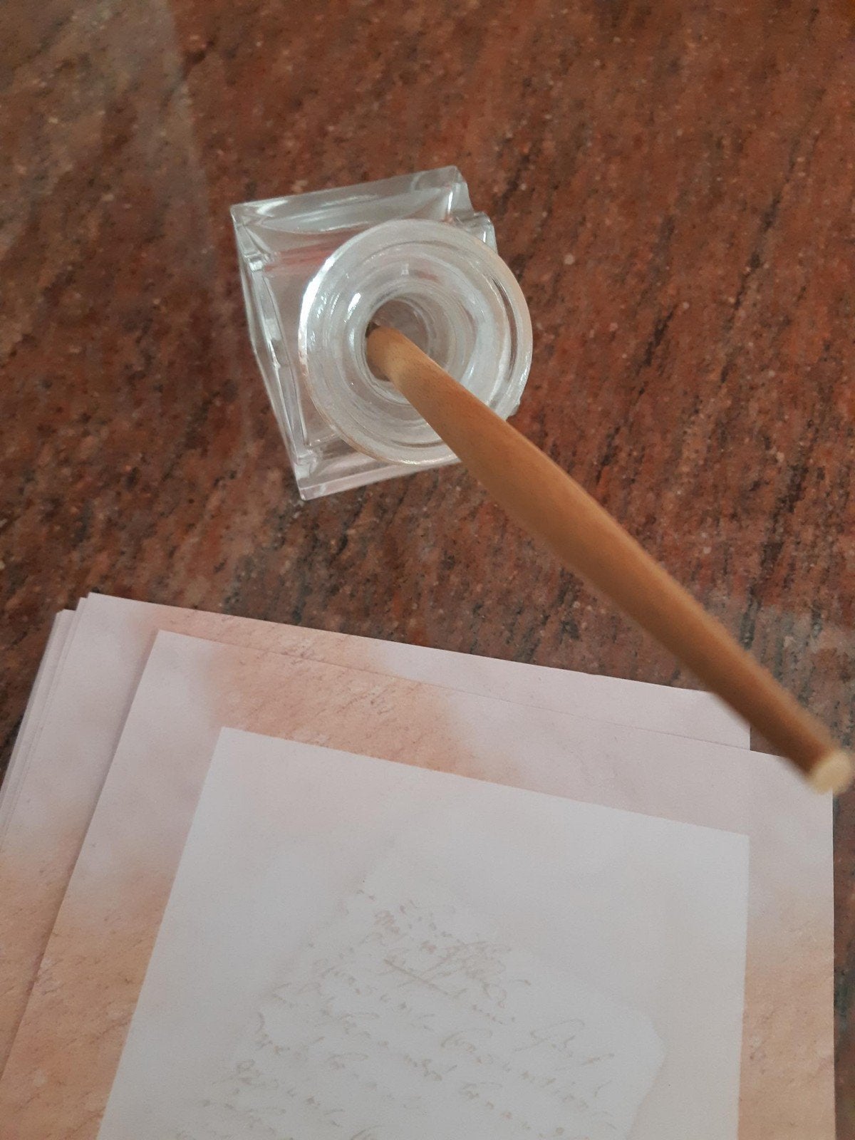Vintage Glazen Inktpotje met Kroontjespen, Ophalen of Verzenden