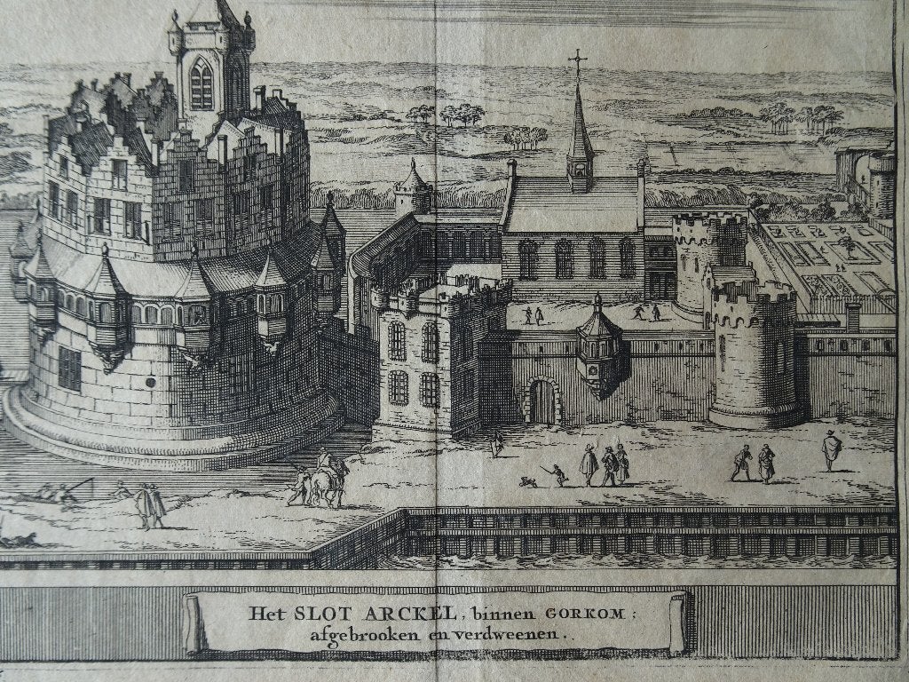 Gravure kasteel Arkel Blauwe Toren Gorinchem Schijnvoet 1711, Antiek en Kunst, Kunst | Etsen en Gravures, Verzenden, Stadsgezicht