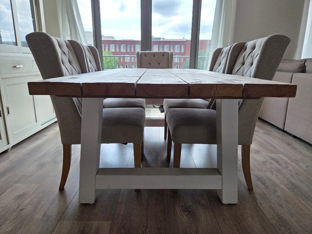 Steigerhouten eettafel (zonder stoelen), Ophalen, 50 tot 100 cm, Vijf personen of meer, 150 tot 200 cm