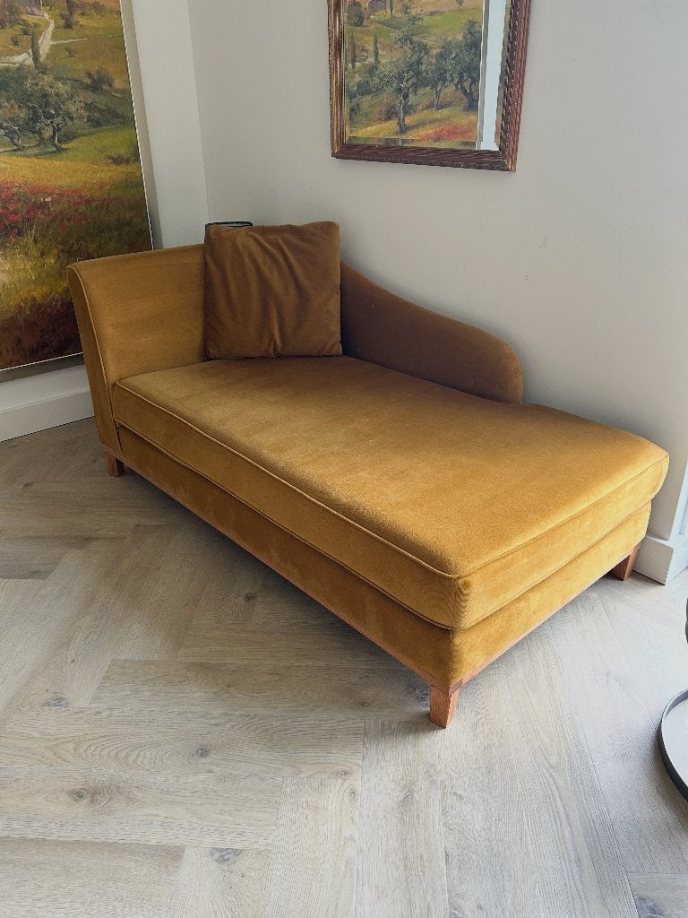bank chaise longue Blomma mosterdgeel, Ophalen, Hout, Tweepersoons, 75 tot 100 cm