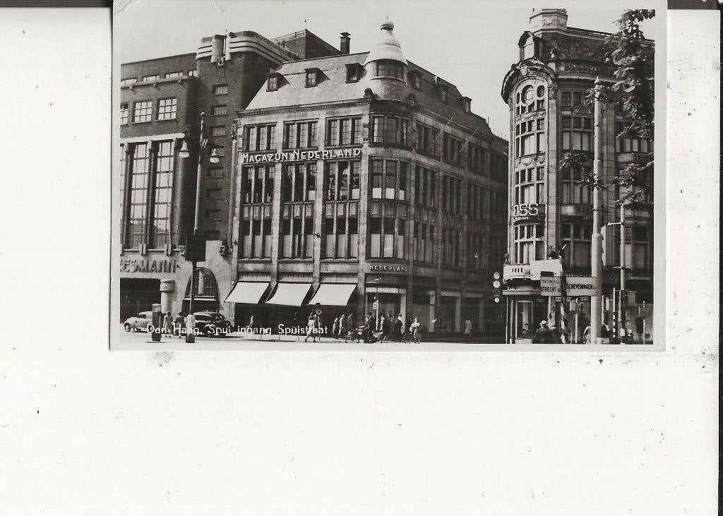 Den Haag Spui-Spuistraat Winkels V & D en Voss 1948, Verzamelen, Ansichtkaarten | Nederland, Ophalen of Verzenden, 1940 tot 1960