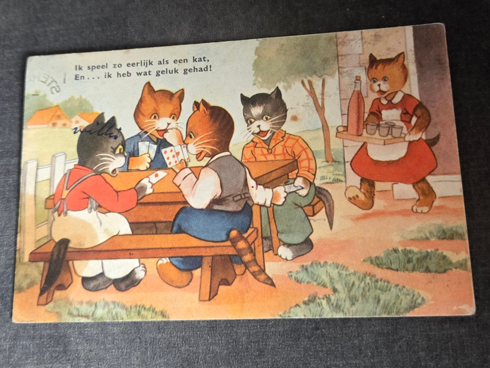 Katten spelen kaartspel, 1952, Verzenden, 1940 tot 1960, Gelopen, Kinderen