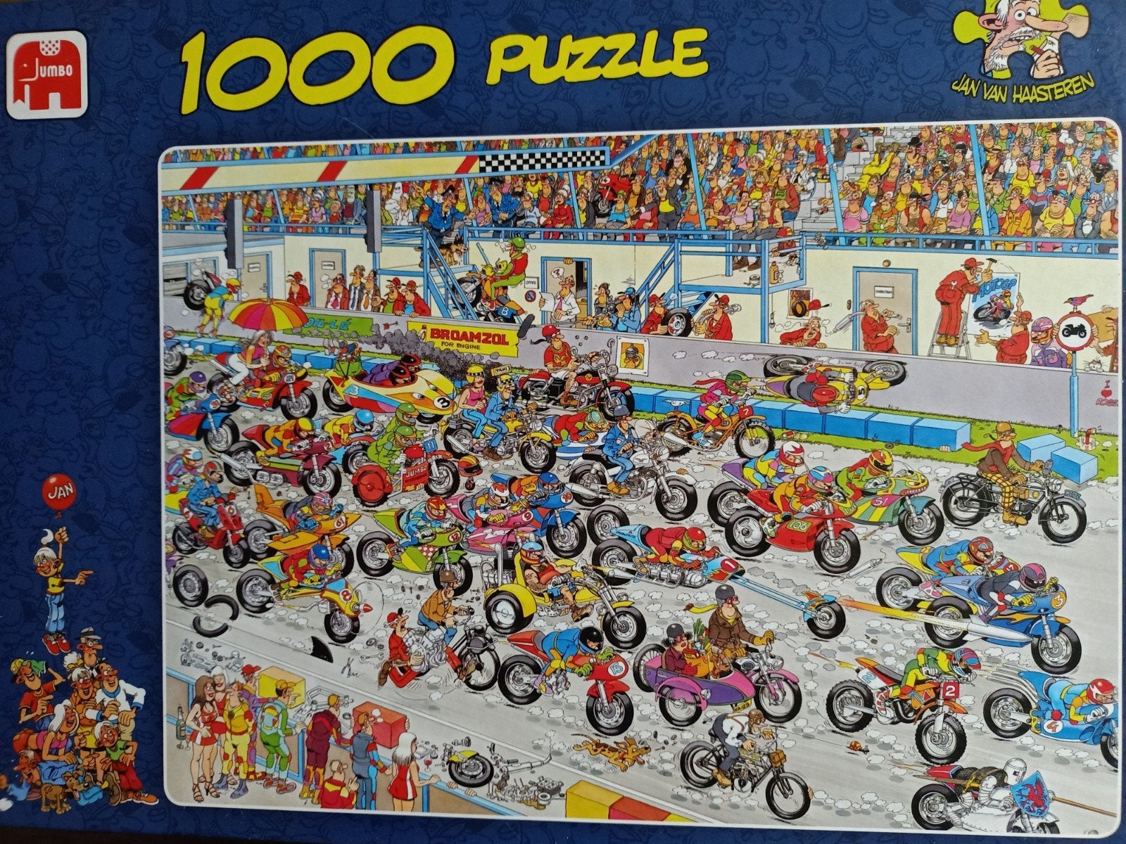 JAN VAN HAASTEREN PUZZEL MOTORRACE, Ophalen of Verzenden, 500 t/m 1500 stukjes, Zo goed als nieuw