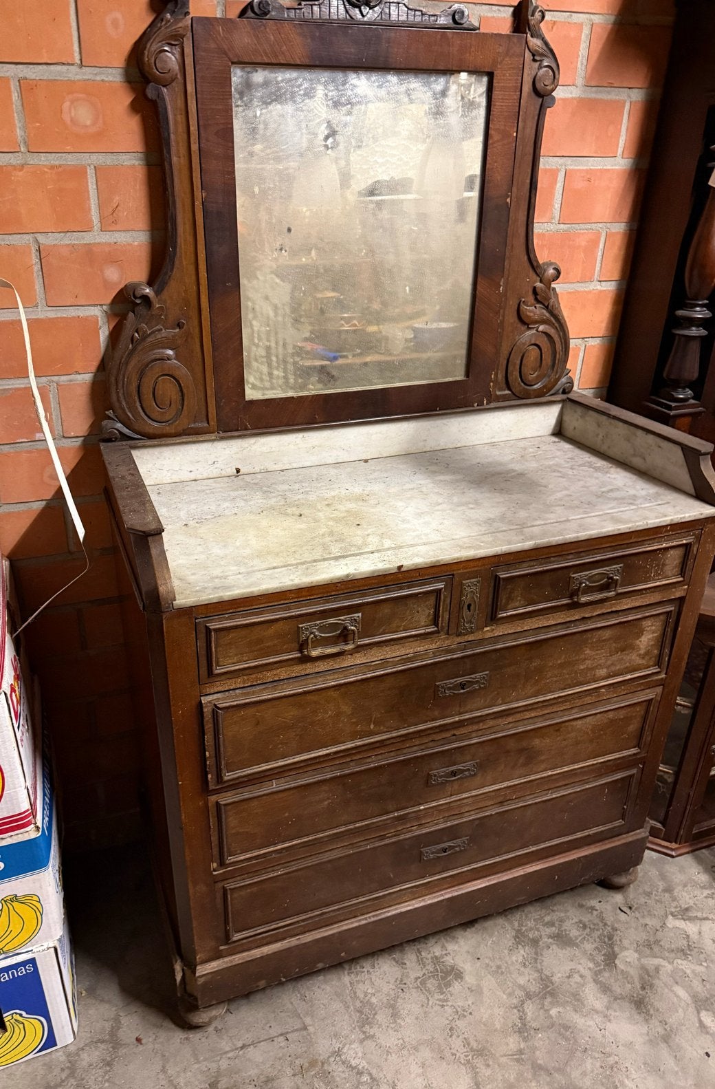 Antieke Marmeren Toiletkast / Commode met Spiegel (ca. 1880), Antiek en Kunst, Ophalen