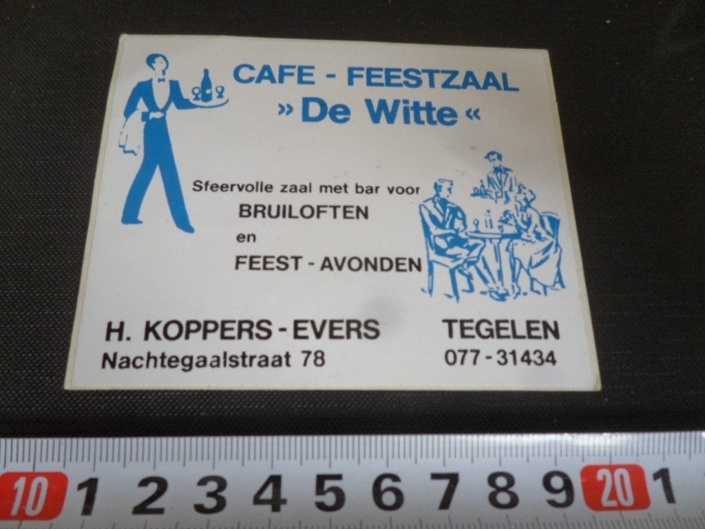 sticker tegelen café feestzaal DE WITTE h koppers-evers, Ophalen of Verzenden, Zo goed als nieuw