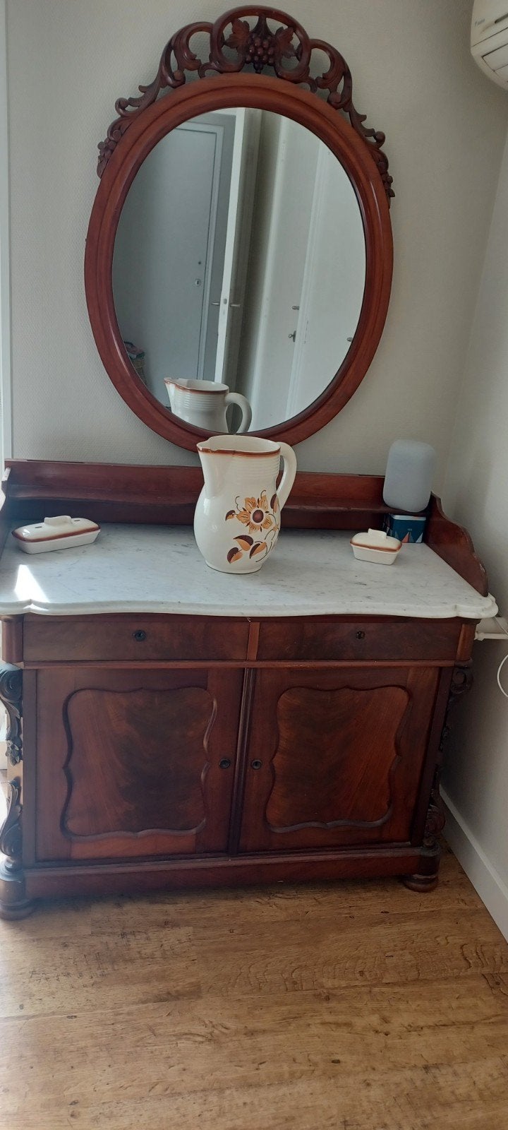 Antieke kaptafel met spiegel., Ophalen of Verzenden, Gebruikt, 100 tot 150 cm, Minder dan 100 cm
