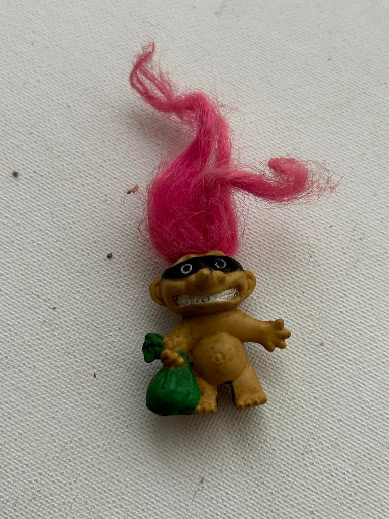 Vintage Troll Figuur met Roze Haar en Geldbuidel, Ophalen of Verzenden, Gebruikt, Jongen of Meisje