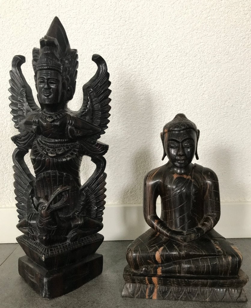 2 hardhouten beelden van Java indonesië, Antiek en Kunst, Kunst | Beelden en Houtsnijwerken, Ophalen, Hout, Houtsnijwerk