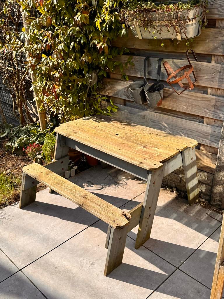 Kleine picknicktafel met bankje, Tuin en Terras, Picknicktafels, Gebruikt, Rechthoekig, Hout, Kinderpicknicktafel, Ophalen