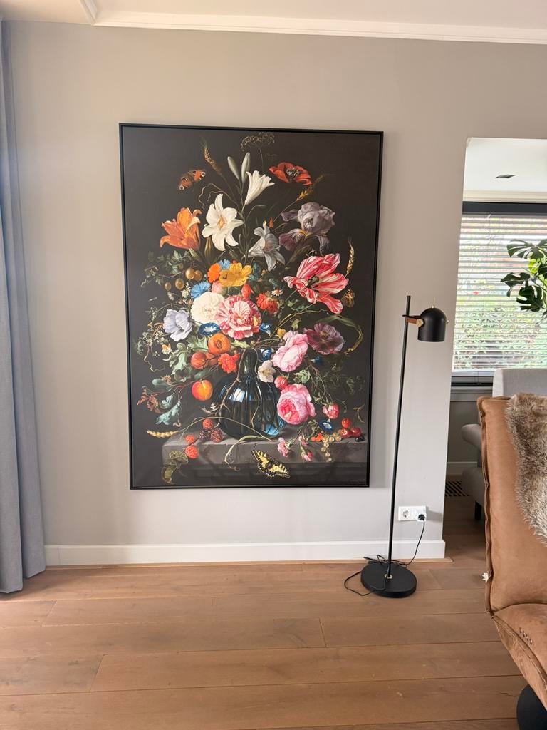 Schilderij met bloemen en vlinders op canvasdoek!, Huis en Inrichting, Woonaccessoires | Schilderijen, Tekeningen en Foto's, Ophalen