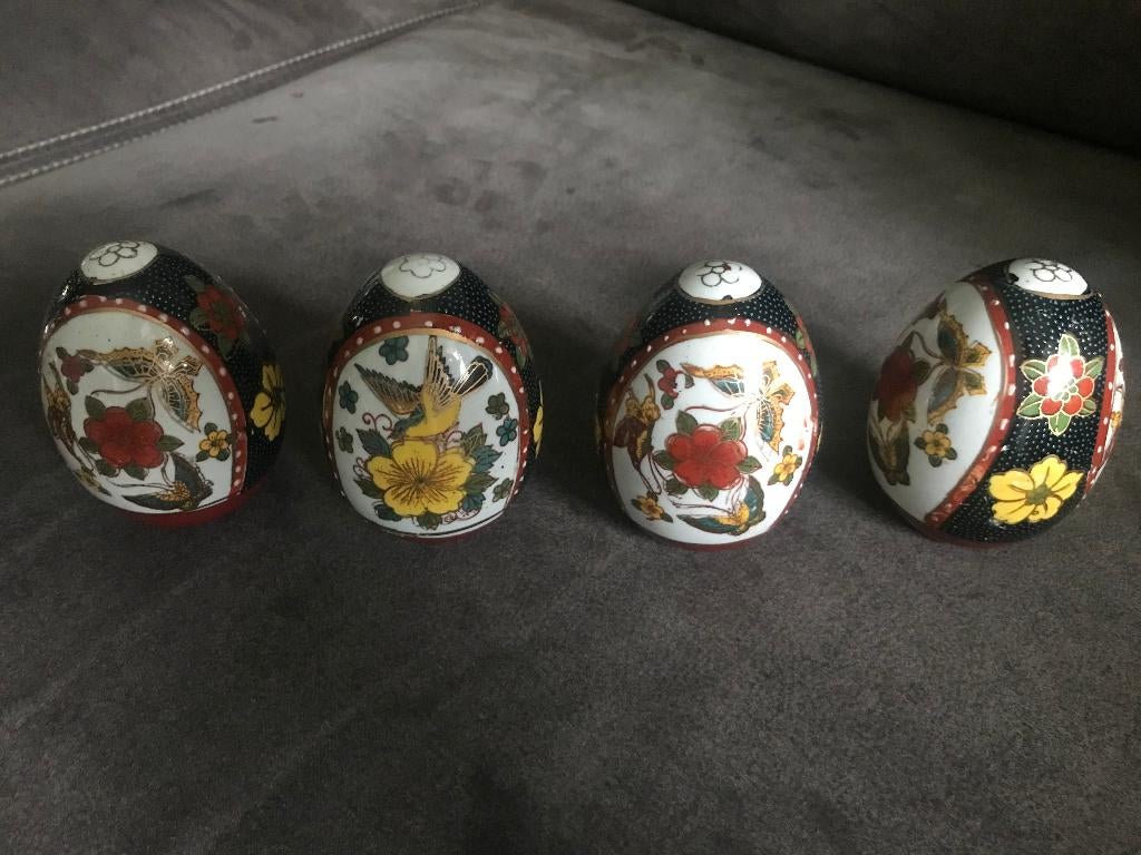 3 Porseleinen Eieren Handgeschilderd Verguld Vintage., Ophalen of Verzenden