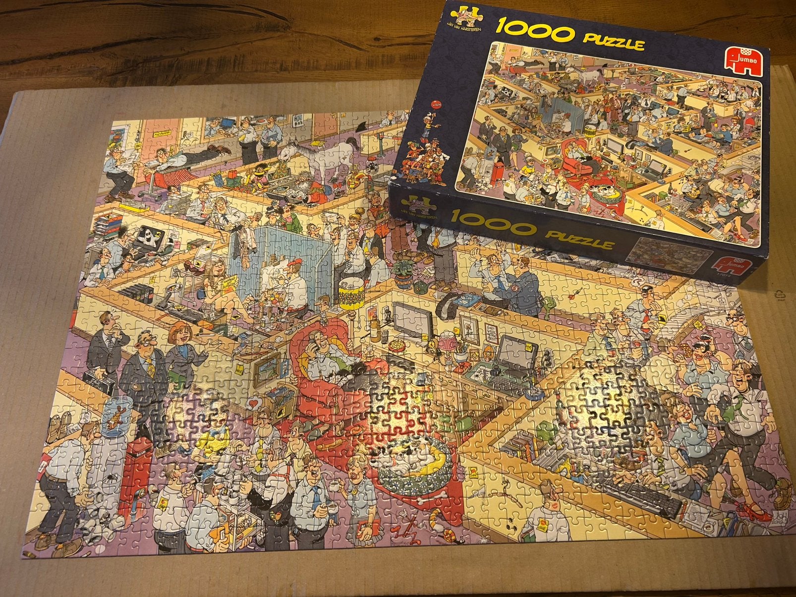 Jan van Haasteren puzzel 1000 stukjes het kantoor, Hobby en Vrije tijd, Denksport en Puzzels, Ophalen, 500 t/m 1500 stukjes, Zo goed als nieuw