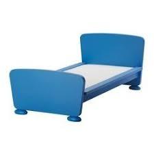 Ikea Mammut peuterbedje blauw met matras en lattenbodem, Gebruikt, 70 tot 85 cm, 140 tot 160 cm, Ophalen