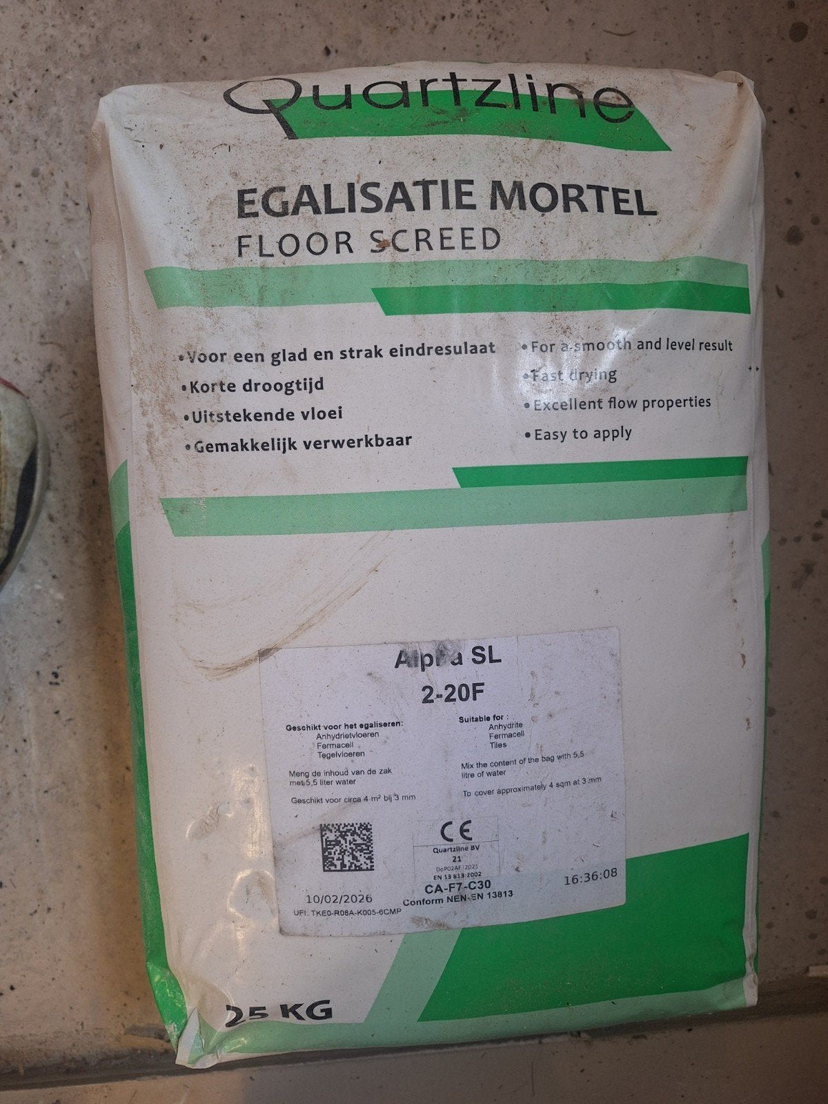 2x Quartzline Egalisatie Mortel 25 KG - Alpha SL 2-20F, Ophalen, Overige typen, Nieuw, Minder dan 20 cm