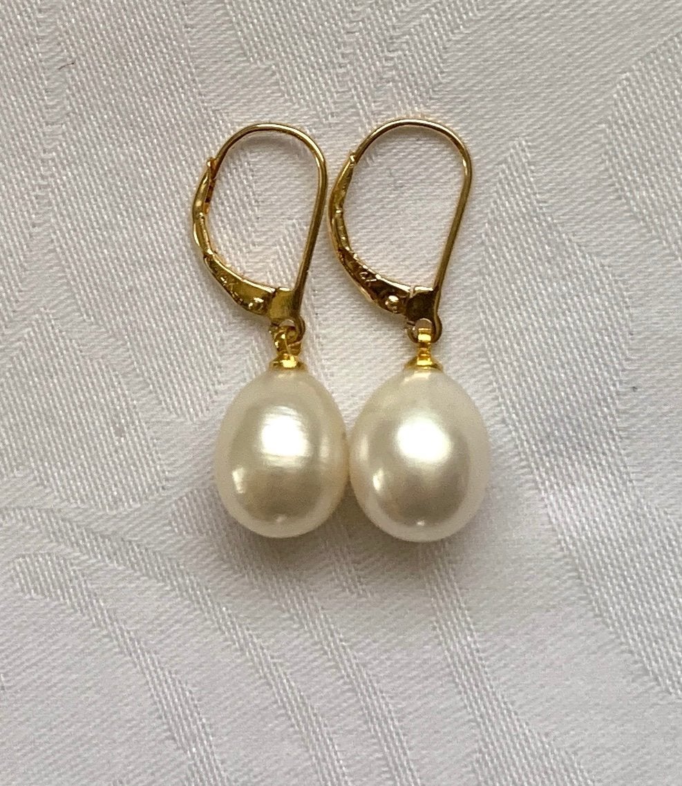Parel Oorbellen met Druppelvormige Parels 14K, Ophalen of Verzenden, Nieuw, Hangers
