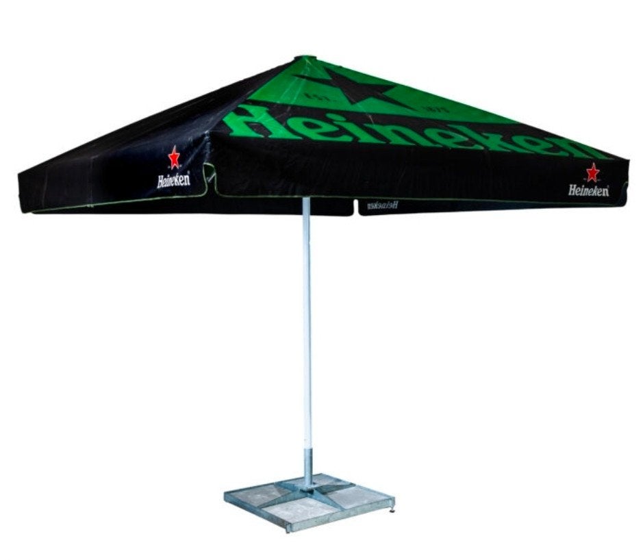 Heineken Parasol - Zwart/Groen 3x3, Ophalen, Gebruikt, 2 tot 3 meter, Stokparasol