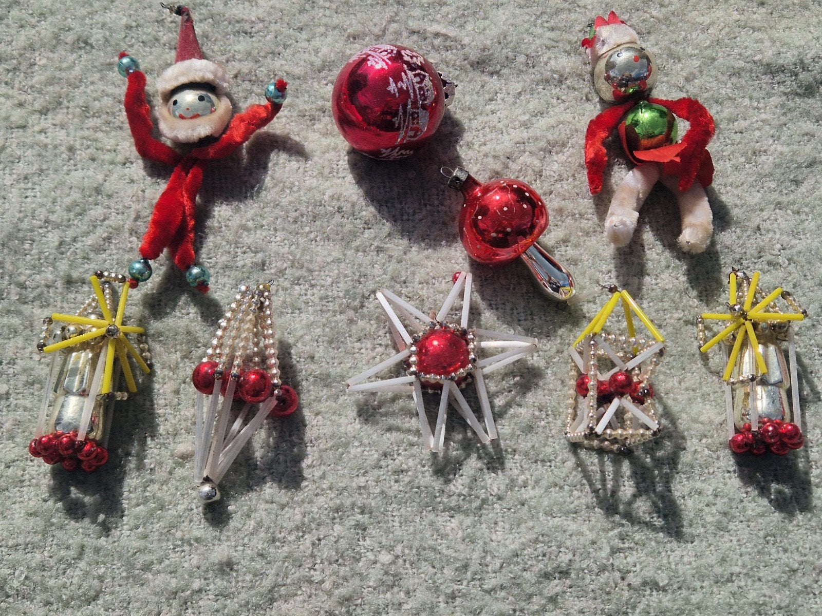 vintage kerstversiering gablonser 6 stuks en 2 ballen, Ophalen of Verzenden