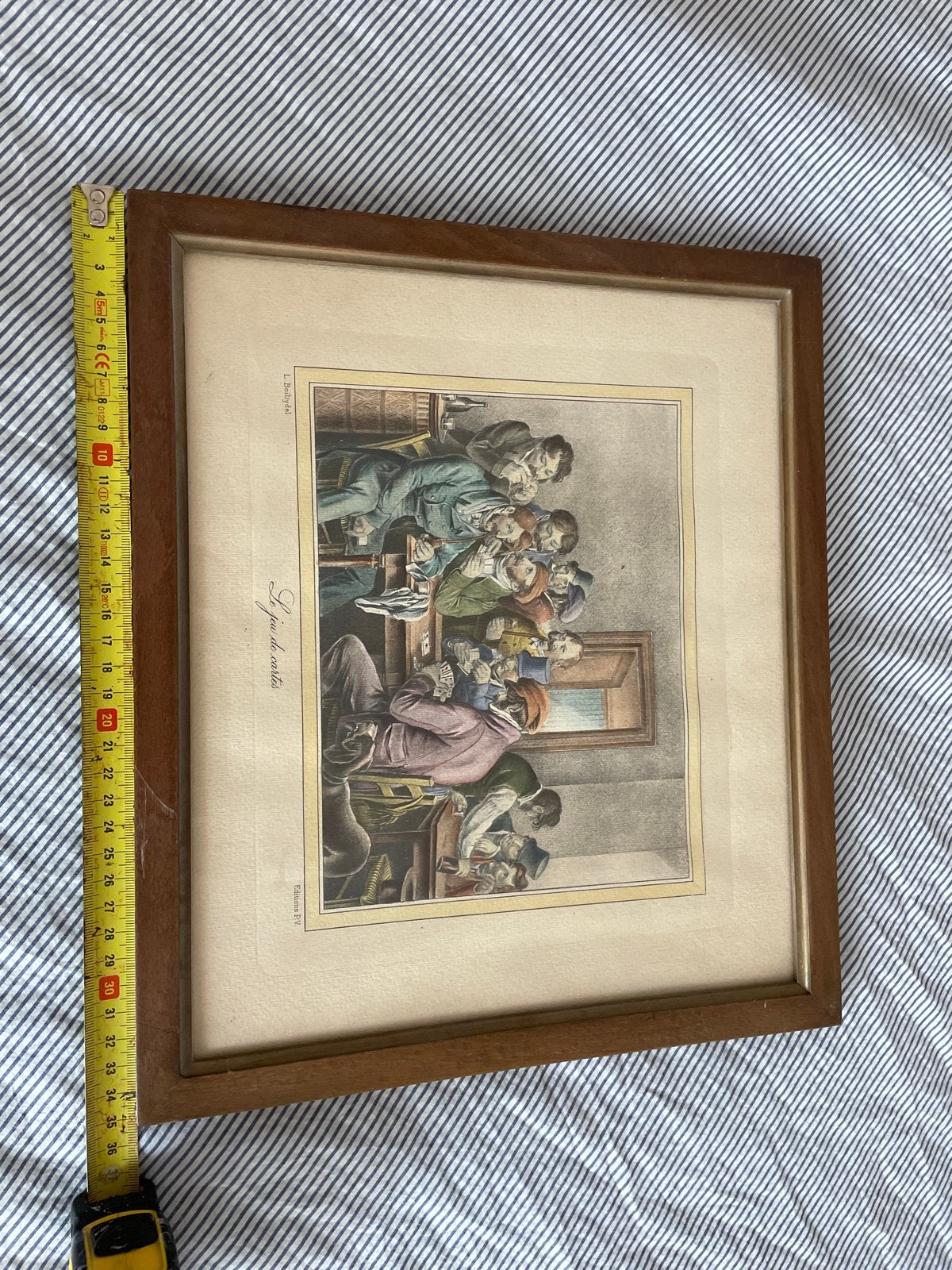 Antieke ingelijste prent: 'Jeu de cartes', Antiek en Kunst, Ophalen, Ingelijst