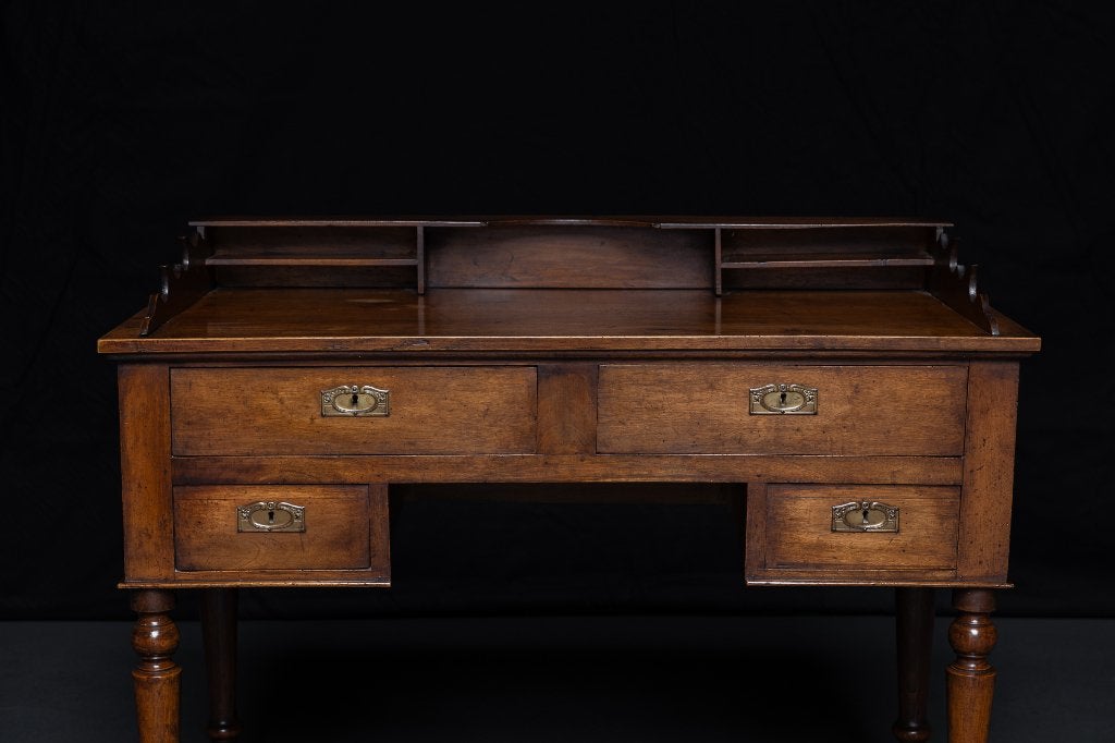 Antiek Bureau Vrijstaande Oude schijftafel Hout Desk 4 Laden, Antiek en Kunst, Ophalen