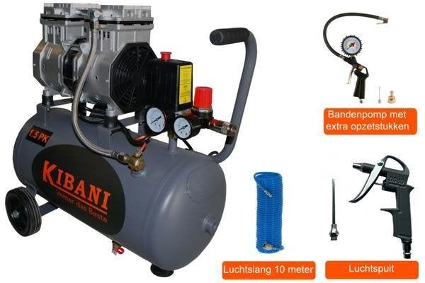 Kibani stille compressor 24 Liter - SET, Doe-het-zelf en Verbouw, Compressors, Niet ingevuld, Niet ingevuld, Niet ingevuld