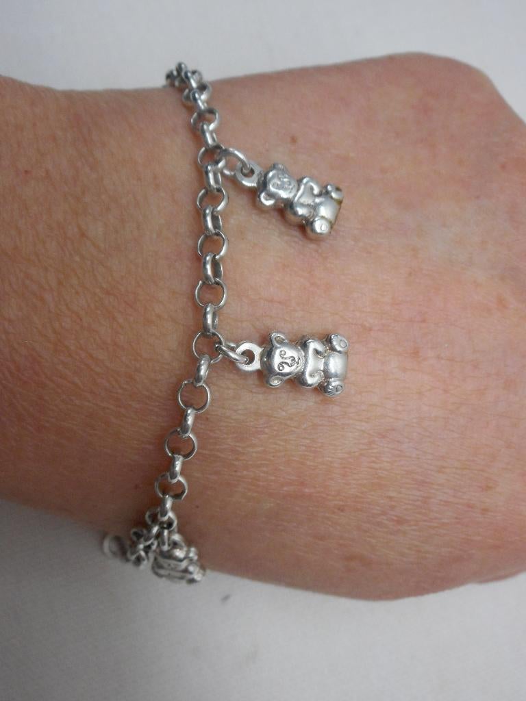 Zilveren jasseron armband met 5 bedels aapjes nr.1373, Verzenden, Zo goed als nieuw, Met bedels of kralen, Zilver