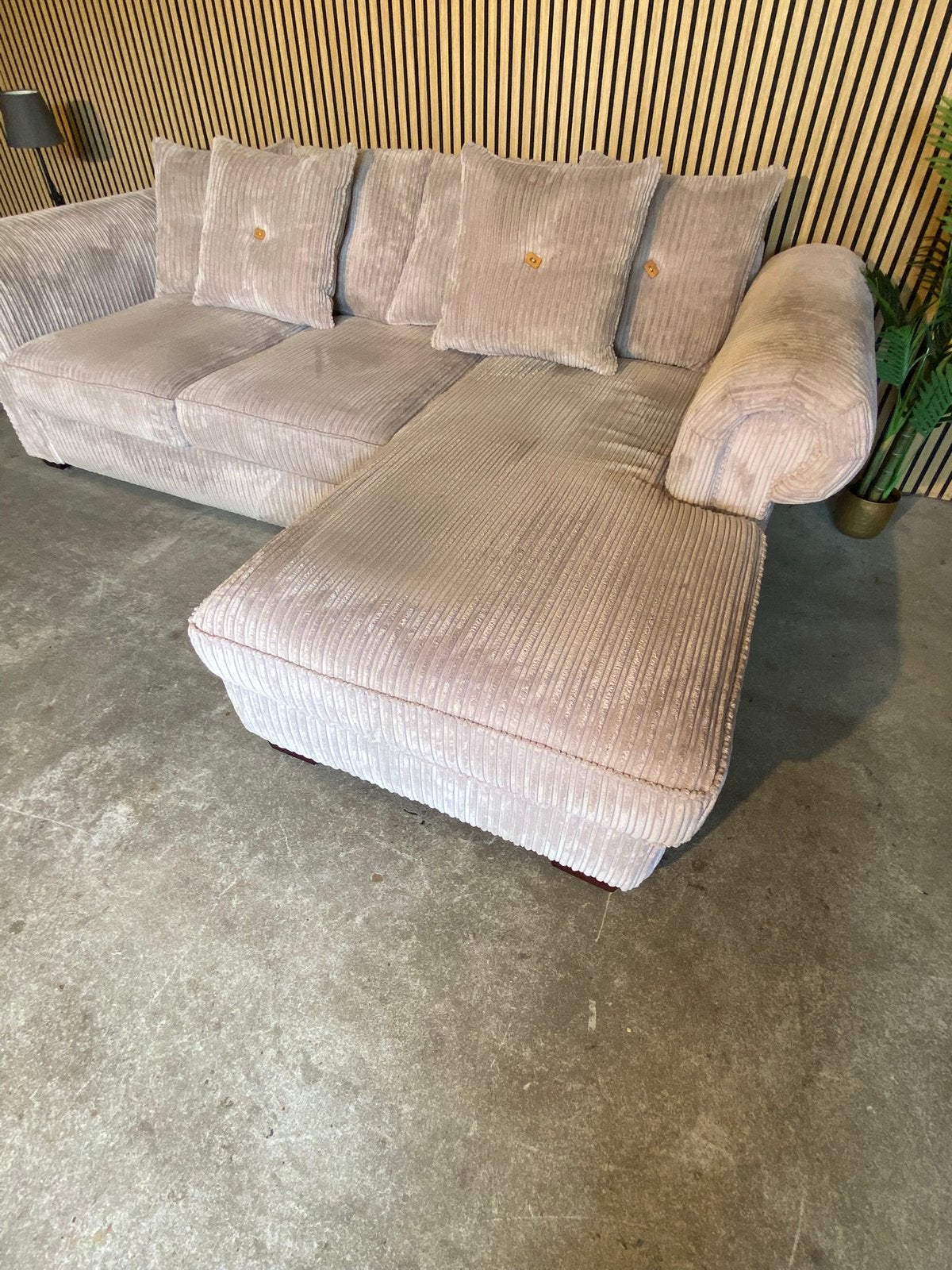 !!ACTIE!! BEIGE RIBSTOF HOEKBANK, DIRECT LEVERBAAR, Huis en Inrichting, 250 tot 300 cm, Hoekbank, Driepersoons, Ophalen of Verzenden