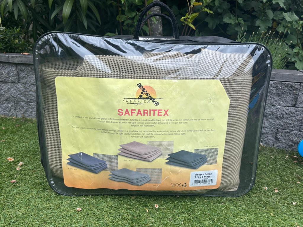 Safaritex beige tenttapijt 2,5 x 4 m., Caravans en Kamperen, Tentaccessoires, Ophalen of Verzenden, Gebruikt