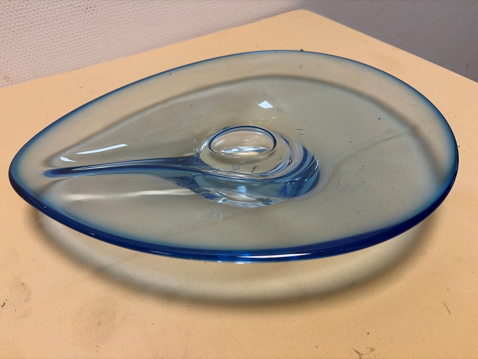 Vintage Glazen Schaal met Kaarsenhouder - Blauw, Ophalen