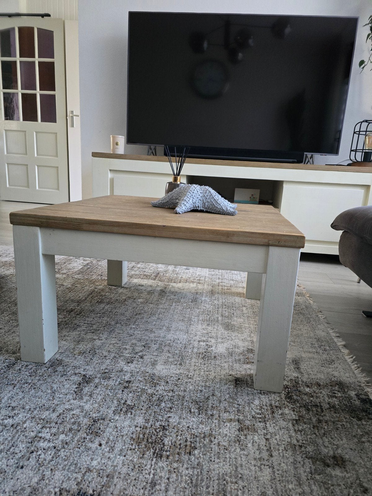 Salontafel - Hout en wit, vierkant, Huis en Inrichting, Ophalen, Gebruikt, 50 tot 100 cm, Vierkant
