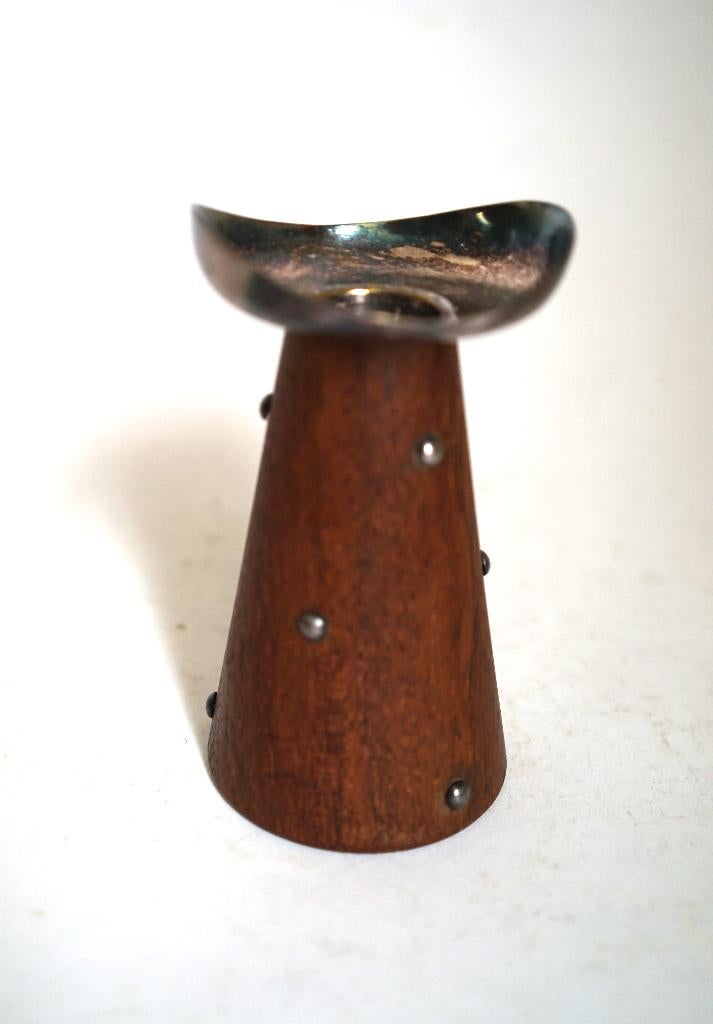 vintage Scandinavië kandelaar Jensen teak verzilverd COH., Huis en Inrichting, Woonaccessoires | Kandelaars en Kaarsen, Gebruikt