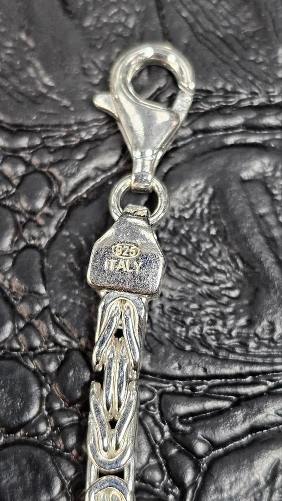 925 Italiaans Zilveren Koningsschakel Armband 20cm / 3mm, Ophalen of Verzenden, Nieuw, Zilver, Zilver