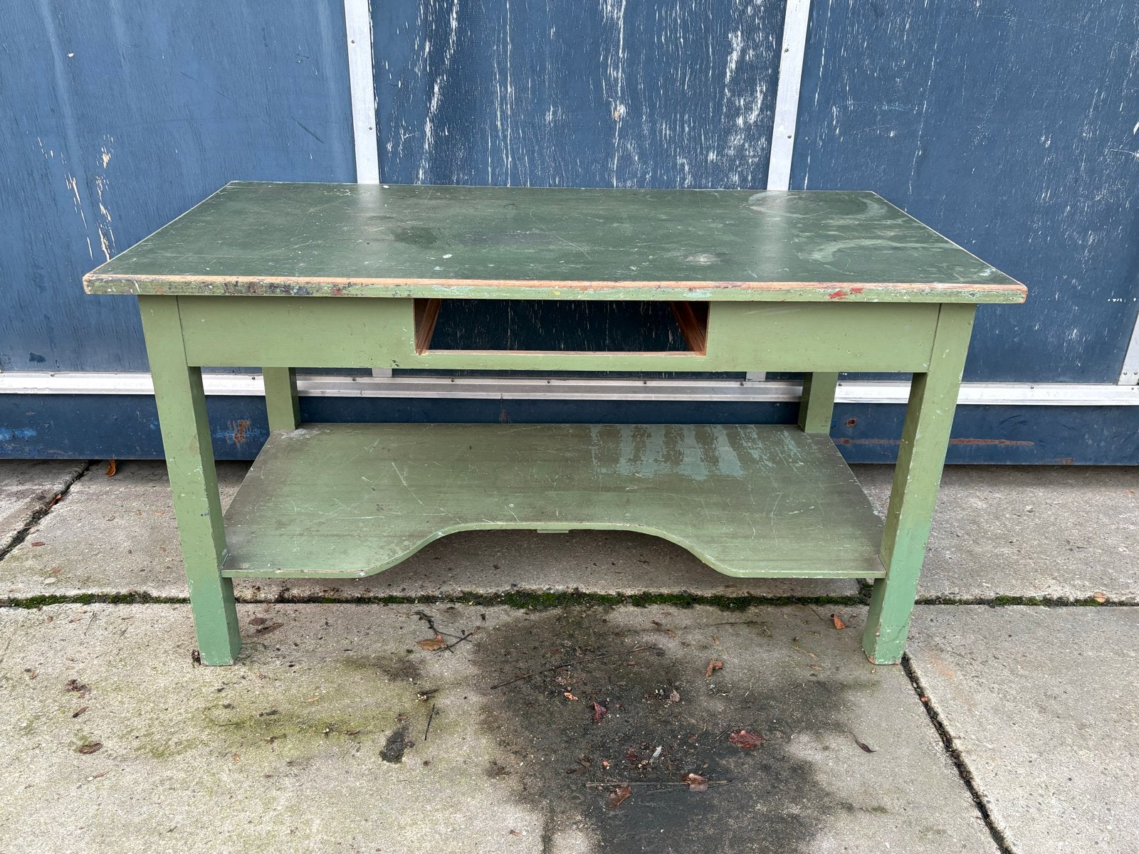 Robuuste groene werkbank / tuintafel / oppottafel, Tuin en Terras, Ophalen of Verzenden, Gebruikt, Rechthoekig, Hout