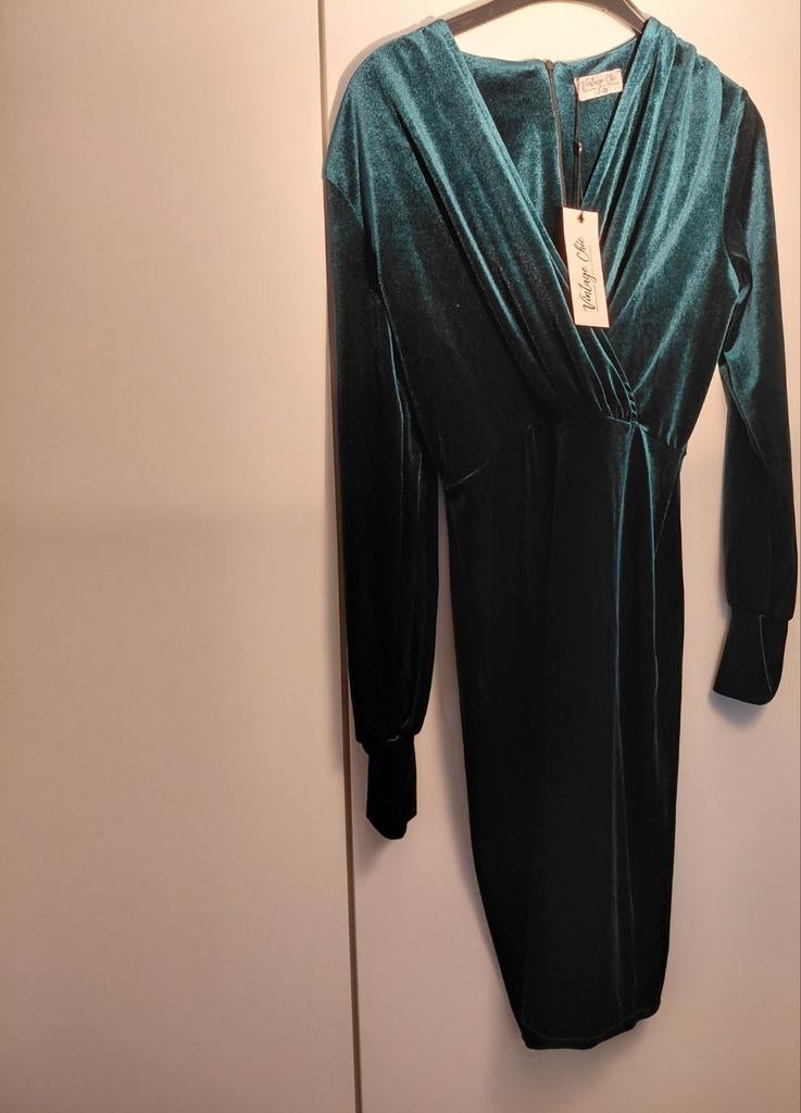 Vintage Chic Elena Pencil Dress fluweel velvet maat 10 38, Verzenden, Nieuw, Knielengte, Maat 36 (S)